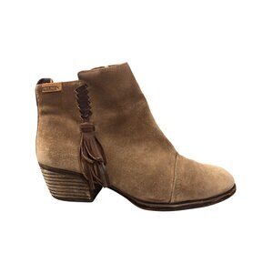 Pikolinos Baqueira Light Brown Leather Ankle Boots Tassel Detail Western Style